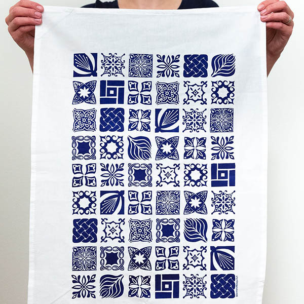 3dottedpenguins "Tiles" Tea towel screen printed by hand