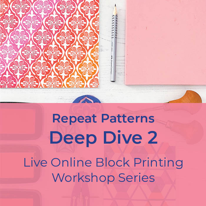 repeat patterns deep dive 2, live block printing online workshop series 3 dotted penguins