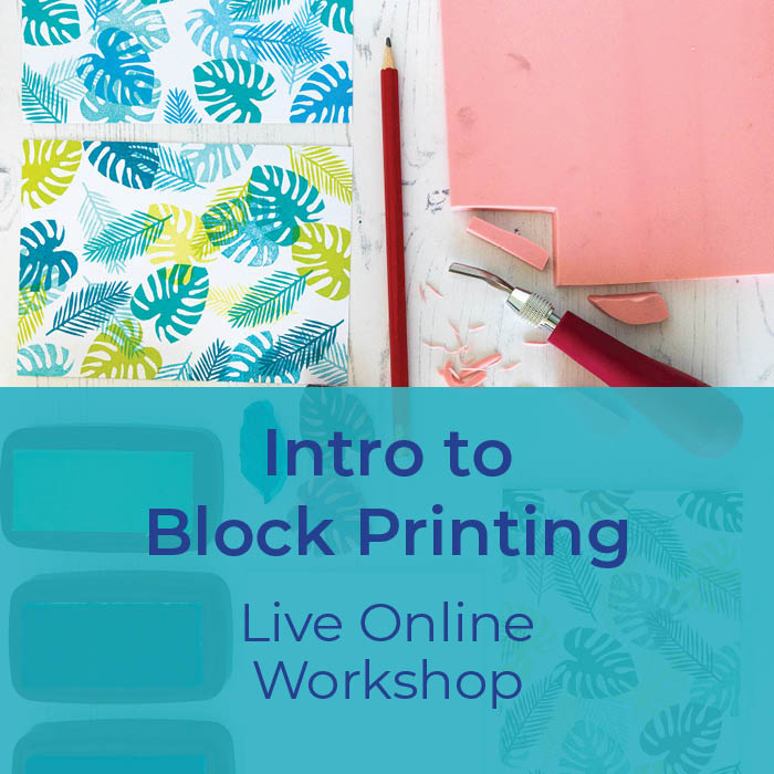 Intro to block printing live online workshop 3 dotted penguins