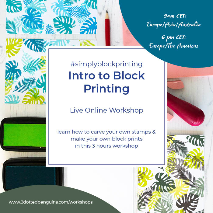 intro to blockprinting live online workshop with 3dottedpenguins